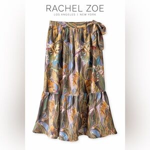 Rachel Zoe Tropical Leaf Tiered Maxi Skirt in Green, Blue, Gold